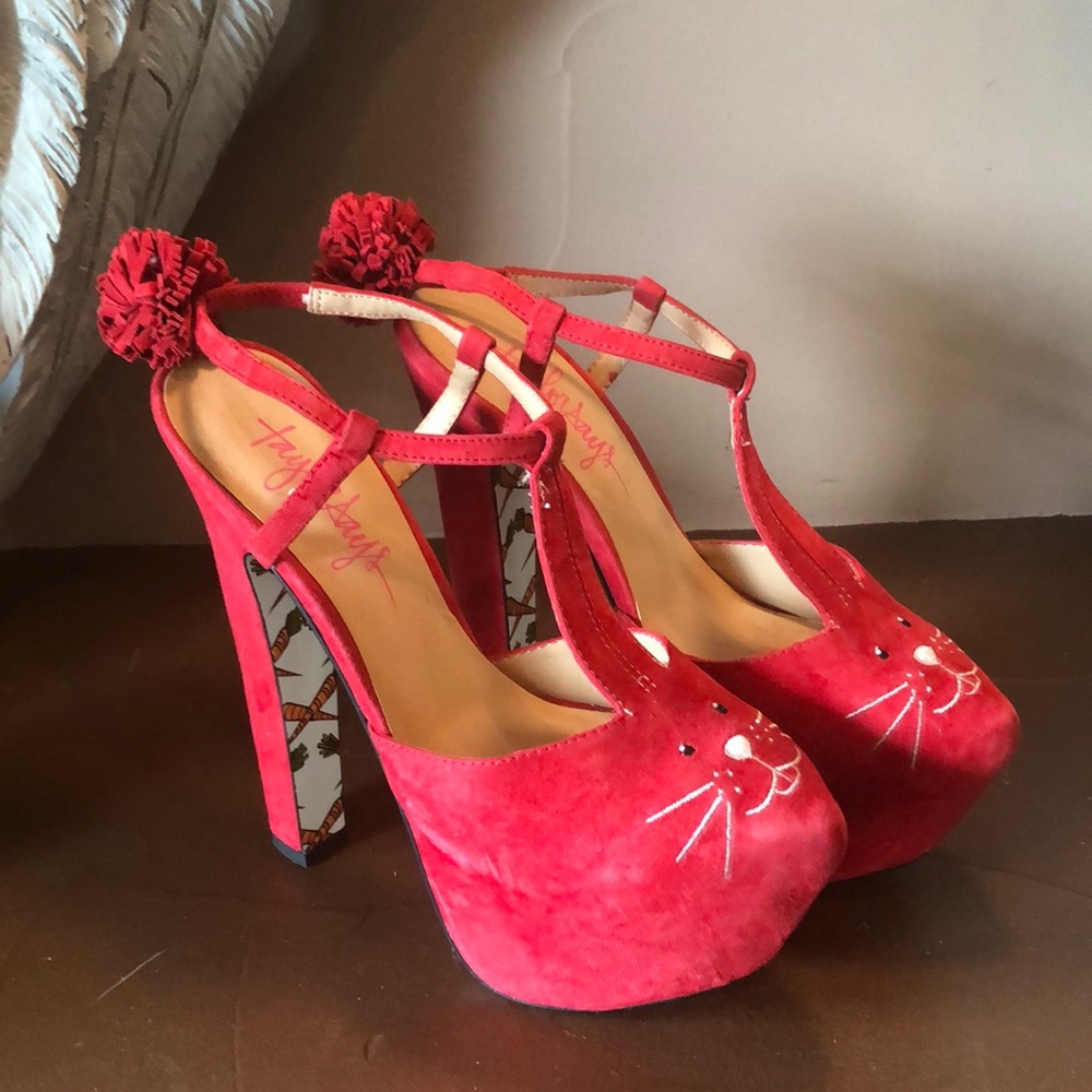 Red bunny Taylor Says platform heels